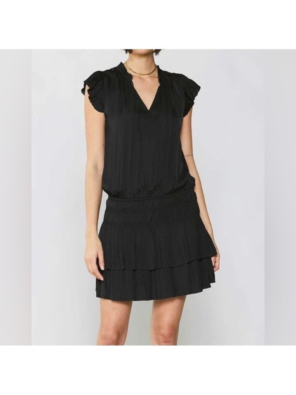 Current Air Drop Waist Black Tiered Ruffle Zoey Mini Dress size medium